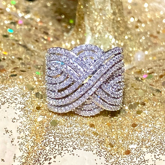 Genuine 1 Carat Diamond Cocktail Ring ~ Baguette Diamond Cluster Swirl Band - Picture 10 of 15